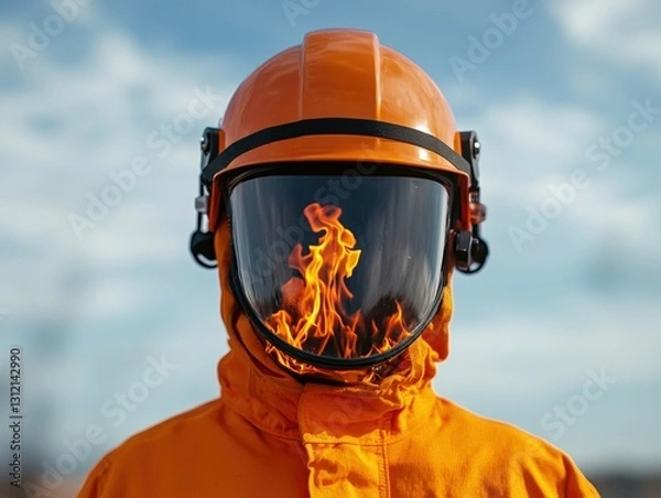 Fototapeta Individual wearing a fire suit for arc flash protection emphasizing safety and preparedness in hazardous work environments
