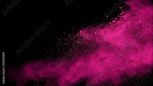 Obraz Abstract pink powder explosion on black background. abstract colored powder splatted. Dense multicolored smoke of red, purple, and pink colors. Background of a smoke vape