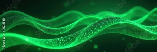 Fototapeta Emerald green digital wave, glowing neon lines, dynamic, style, bright