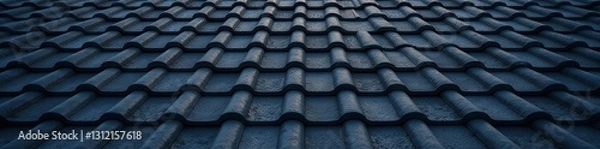 Fototapeta Interlocking black roof tiles, continuous pattern , backdrop, construction, dark tile pattern