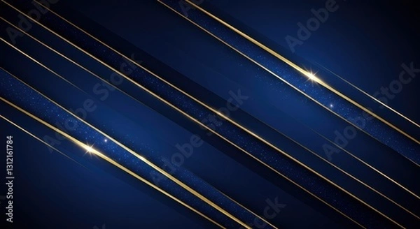 Fototapeta Luxury lines and gold lines on blue abstract banner background. Space for copying text. Luxury background, banner design style.