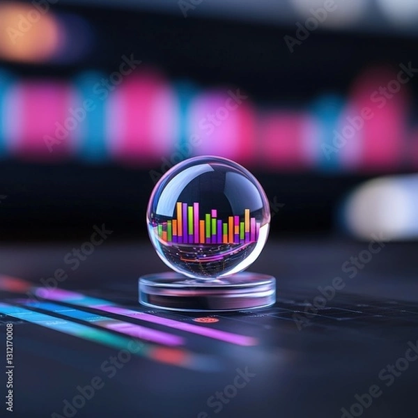 Fototapeta Enigmatic crystal ball resting on a modern laptop symbolizing innovative ai-generated business forecasts and predictions