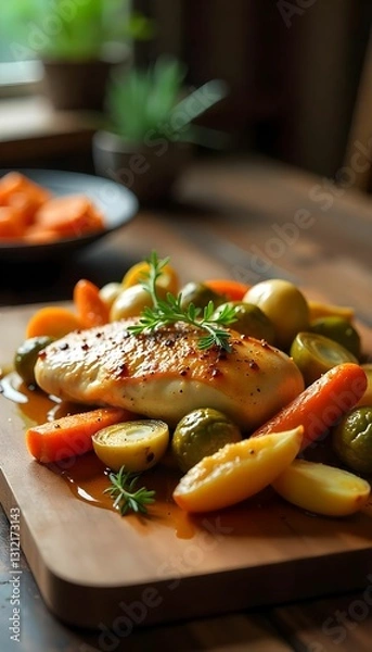 Obraz grilled salmon steak with vegetables