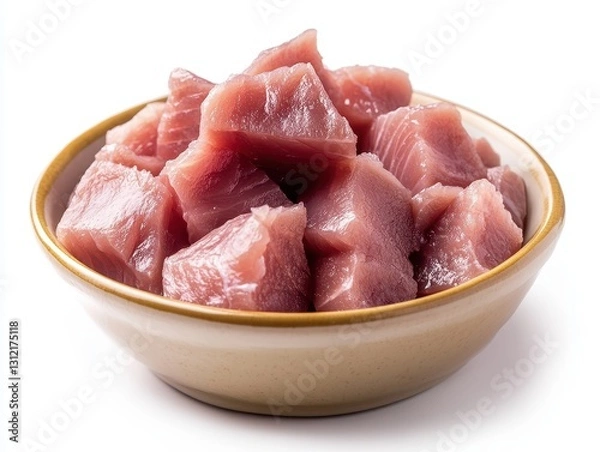 Fototapeta Fresh sushi-grade tuna chunks displayed in a bowl, ideal for food photography and culinary presentations showcasing seafood delicacies and healthy eating options