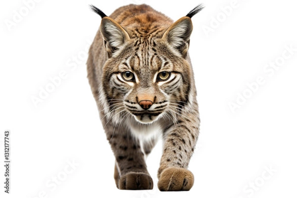Obraz A majestic lynx in a focused stride, showcasing its striking features and piercing gaze.