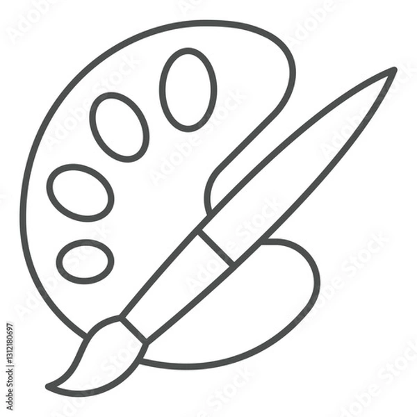 Fototapeta Paintbrush and palette thin line icon, art and culture concept. Vector graphics. Artist palette with brush sign on white background, outline style icon for mobile or web design.