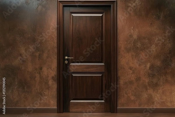 Fototapeta Effortless blend of walnut door into cocoa wall.