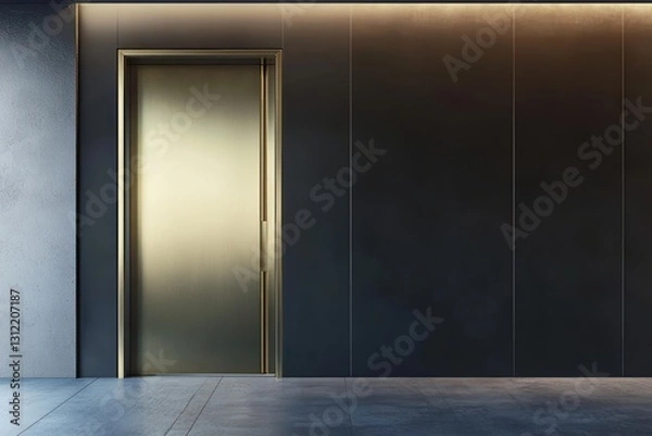 Fototapeta Sophisticated matte gold door in a taupe setting radiates boldness.