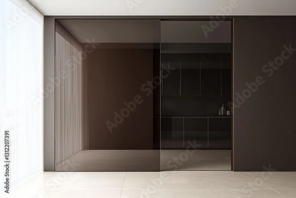Fototapeta Seamless merge of espresso-brown door into rich chocolate wall.