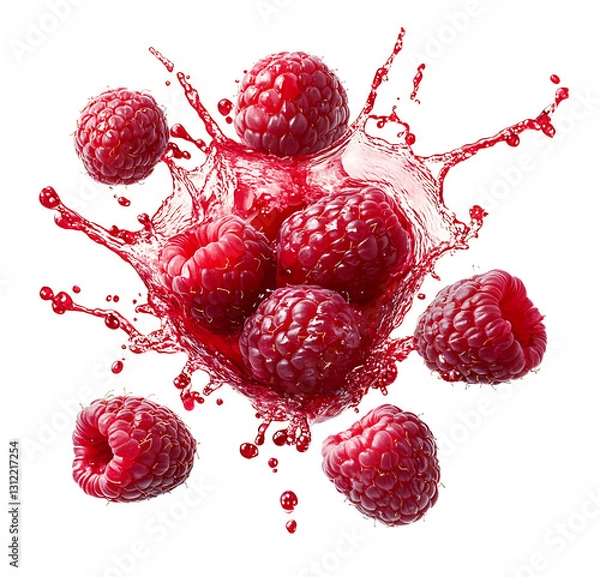 Fototapeta Isolated raspberry splash fruit on transparent background. high resolution PNG file