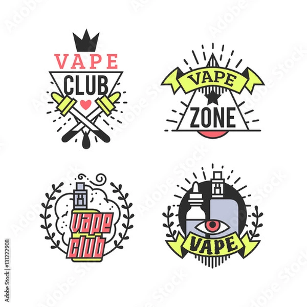 Obraz Vector Vaping Badges, Modern Line Art Labels, Vape Shop Logo