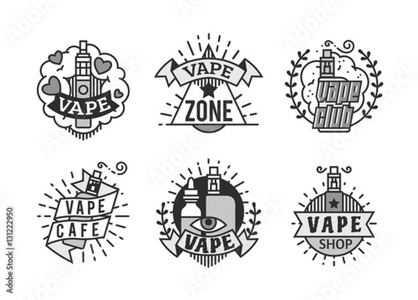Obraz Vector Vaping Badges, Modern Line Art Labels, Vape Shop Logo