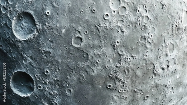 Fototapeta Lunar surface with craters and texture in detailed view
