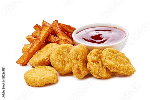 Obraz Enjoy some delicious Chicken Nuggets served with crispy Fries and a flavorful Dipping Sauce