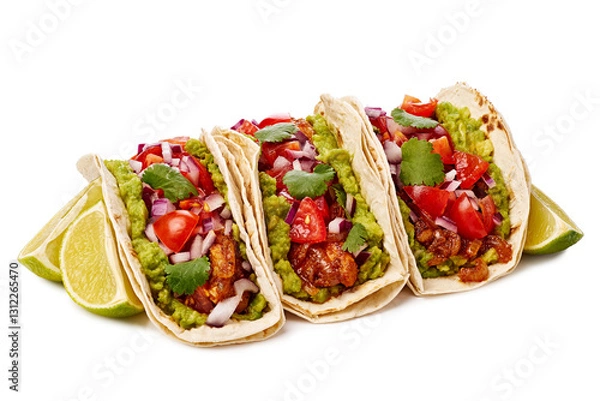 Obraz Enjoying Tasty and Delicious Chicken Tacos Crafted with Fresh Ingredients, Topped with Lime