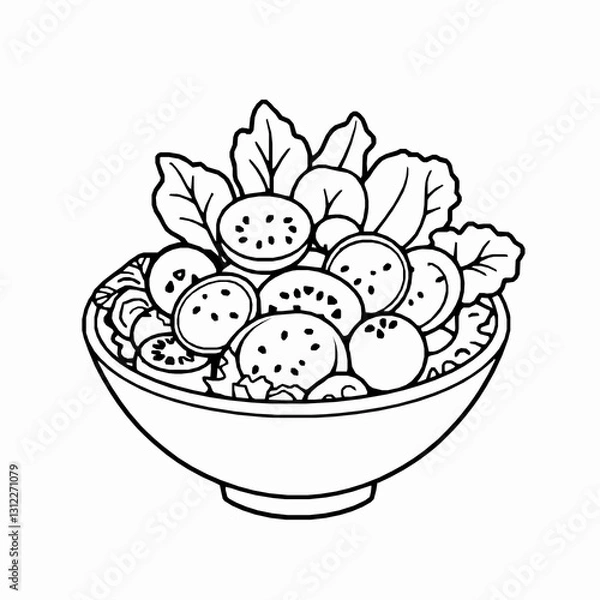 Fototapeta black outline vector illustration of salad bowl isolated, food vector design