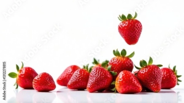 Obraz strawberries and berries float on a white background