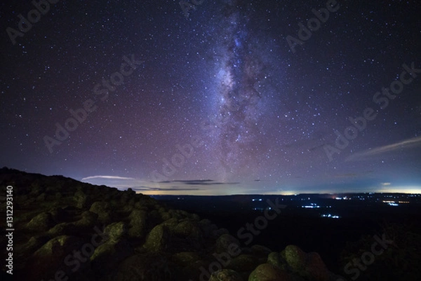 Obraz Milky way galaxy with knob stone ground is name Lan Hin Pum viewpoint at Phu Hin Rong Kla National Park