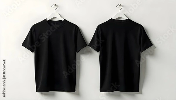 Fototapeta Blank black shirt mock up template, front and back view, isolated on white, plain t-shirt mockup. Tee sweater sweatshirt design presentation for print. without people