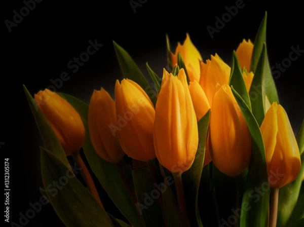 Obraz Warm Glow on a Bouquet of Yellow Tulip Flowers