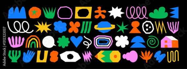 Fototapeta Colorful abstract vector elements doodle naive cartoon hand-drawn