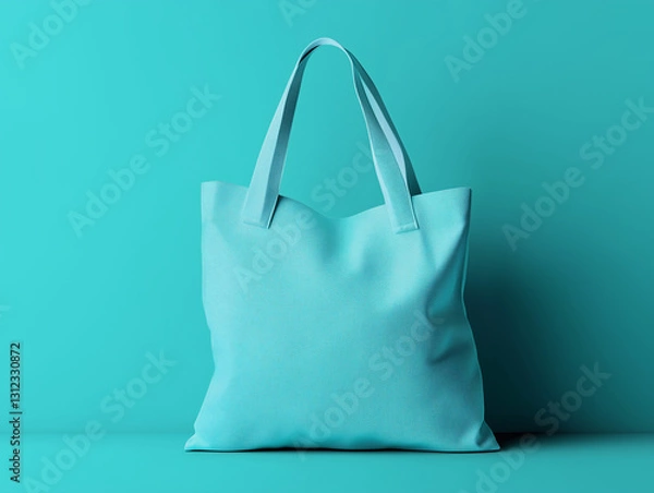 Fototapeta Minimalist White Tote Bag Mockup on Stylish Blue Background for Branding and Social Media

