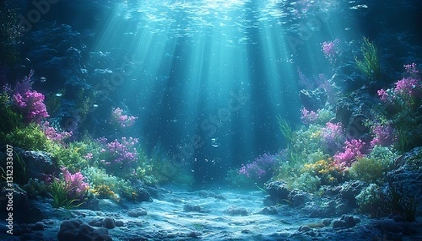 Obraz Sunbeams Illuminate Vibrant Coral Reef.