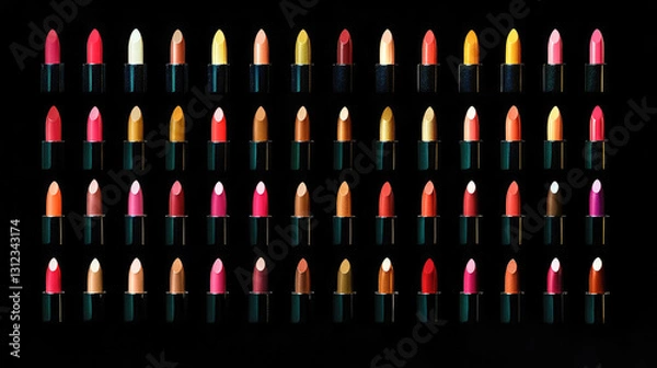 Obraz Colorful lipstick collection on black background displaying various shades and tones