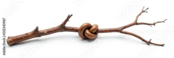 Fototapeta Twisted branch with knot isolated on white background, white, bark