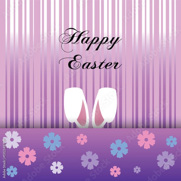 Fototapeta Happy Easter, the design is decorated with Bunny ears and flowers. The design for Easter card, banner and social media post.