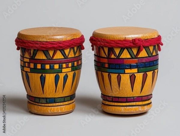 Obraz Pair of Small Yellow Drums with Red and Multicolored Geometric Designs