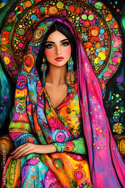 Obraz Colorful portrait of a woman in vibrant traditional attire