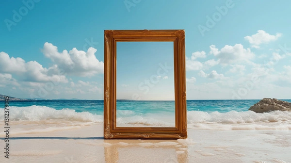 Fototapeta Large photo frame on the beach