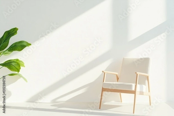 Obraz modern minimalist living room with elegant furnishing soft neutral palette and large casting natural light onto sleek