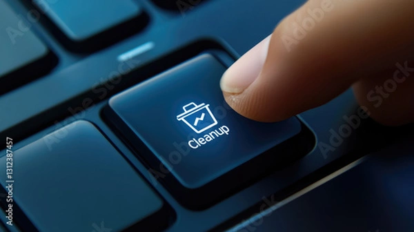 Fototapeta Digital Cleanup Pressing the Cleanup Button on a Computer Keyboard