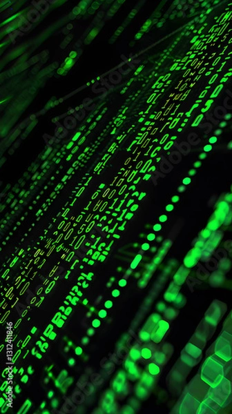 Obraz Green Code Streaming on a Dark Terminal Screen Signifying Programming and Data Processing