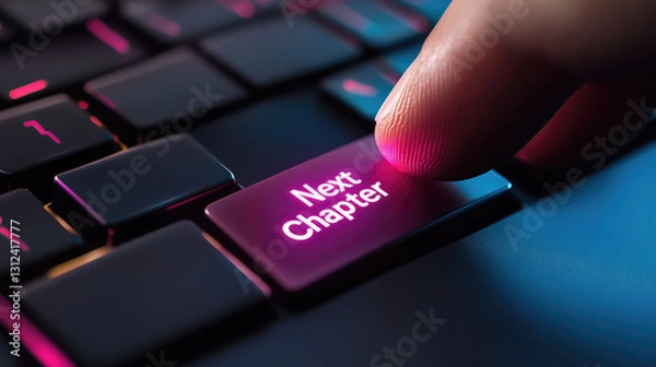 Fototapeta Next Chapter Pressing the Button to New Beginnings on Keyboard