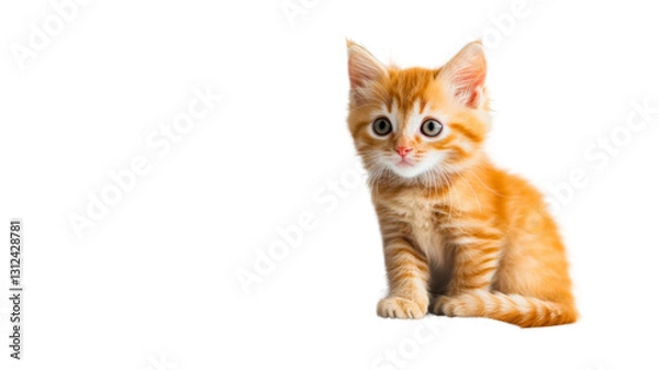 Obraz Adorable ginger kitten sitting and observing with curiosity on transparent background