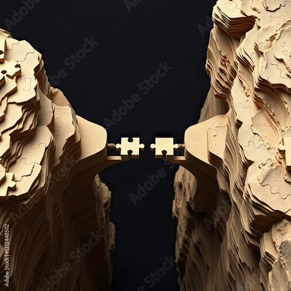 Fototapeta A bridge between two mountains made of puzzle pieces.







