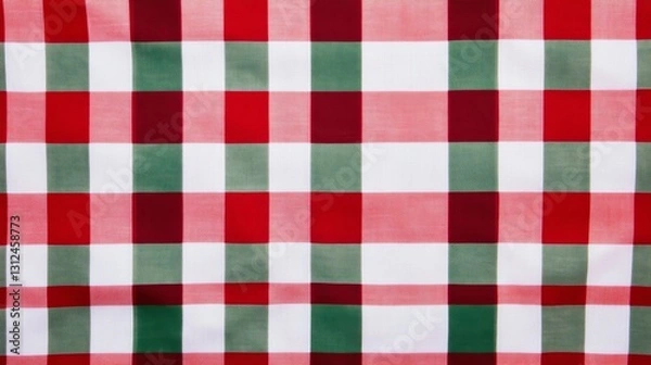Obraz Red, Green and White Gingham Fabric Texture Close-up Checkered Pattern, Textile Background, Gingham Check Gingham, Fabric Texture