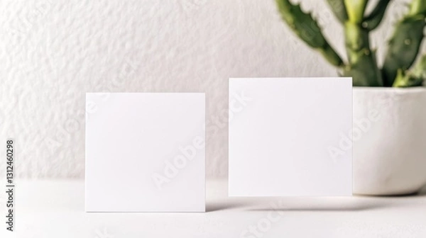Fototapeta Floating Square Mockup Minimalist White Cards, Clean Background, Branding Concept, Business Card Template, Stationary Mockup Mockup, Branding