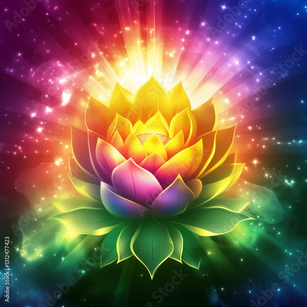 Fototapeta Vibrant Lotus Flower in Colorful Tones, Symbol of Peace and Spirituality, Generative AI