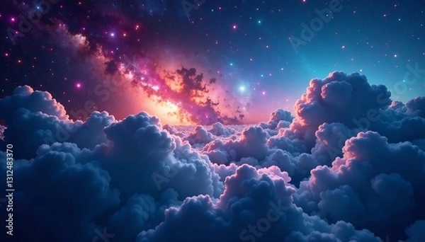 Fototapeta Deep space nebula clouds in cosmic galaxy with bright stars and Milky Way, galaxy, celestial, night sky