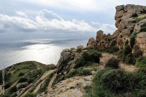 Fototapeta Dingli Cliffs of Malta Landscape Countryside by the Sea