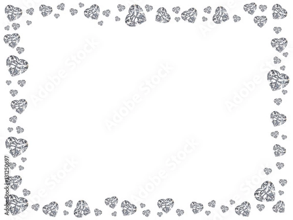 Fototapeta 3D illustration Group of diamonds hearts rectangle frame on a white background