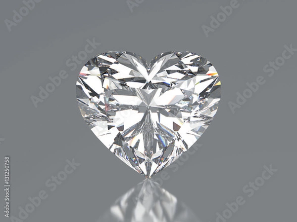 Fototapeta 3D illustration diamond heart stone on a grey background