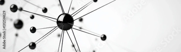 Fototapeta Monochrome line sketch of quantum entanglement with black spheres and lines