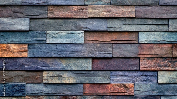 Obraz Multicolored slate wall texture with diverse brick patterns