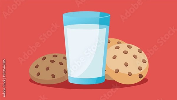 Obraz Soft and chewy oatmeal cookies paired with a tall glass of cold milk.. Vector illustration