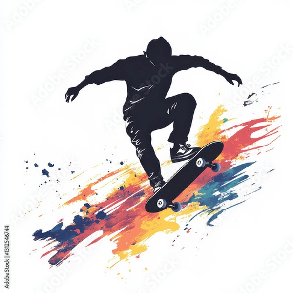 Fototapeta Vibrant Graffiti-Style Skateboarding Artwork with a Dynamic Skater Performing a Trick

